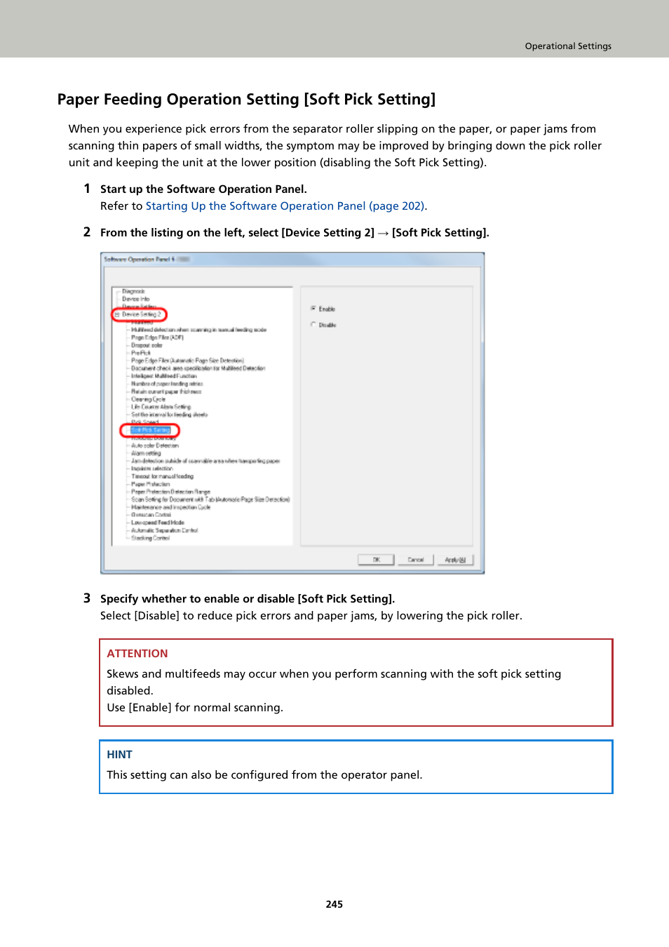 Paper feeding operation setting [soft pick setting | Fujitsu Ricoh Fujitsu fi-7900 Image Scanner User Manual | Page 245 / 291