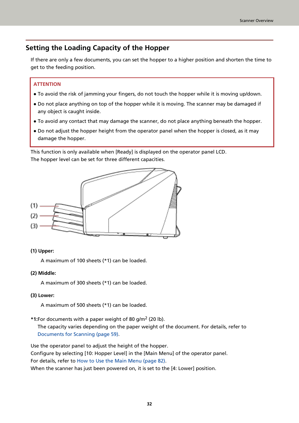 Setting the loading capacity of the hopper | Fujitsu Ricoh Fujitsu fi-7900 Image Scanner User Manual | Page 32 / 291