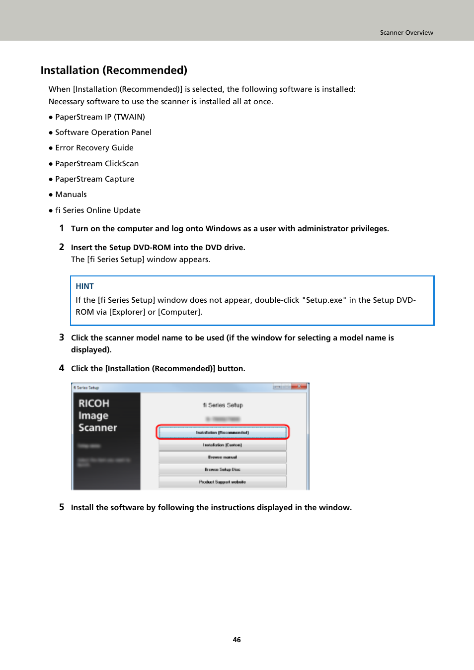 Installation (recommended) | Fujitsu Ricoh Fujitsu fi-7900 Image Scanner User Manual | Page 46 / 291