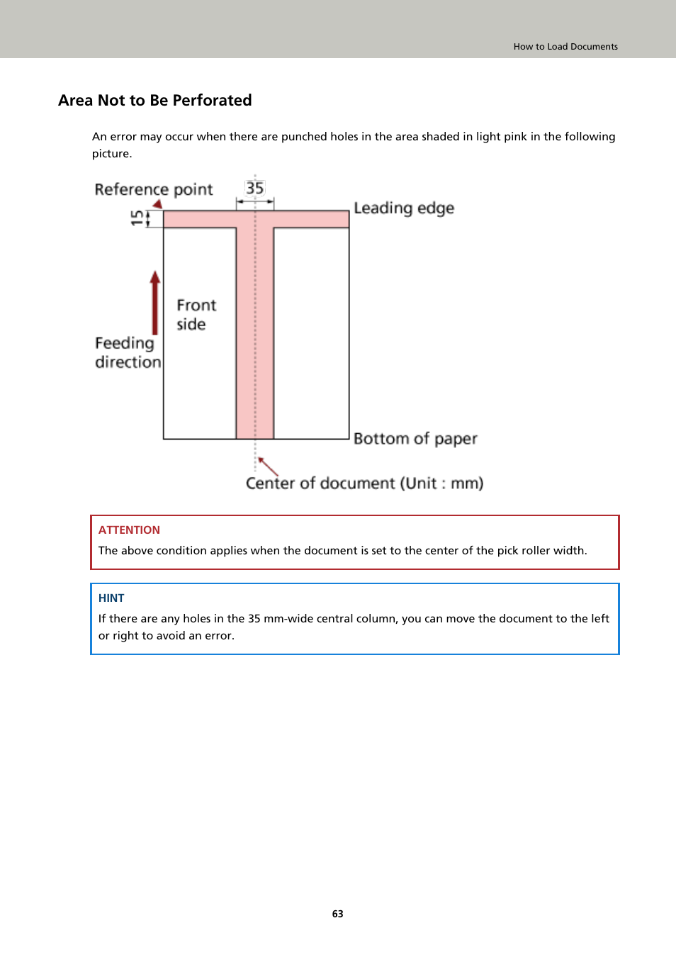 Area not to be perforated | Fujitsu Ricoh Fujitsu fi-7900 Image Scanner User Manual | Page 63 / 291