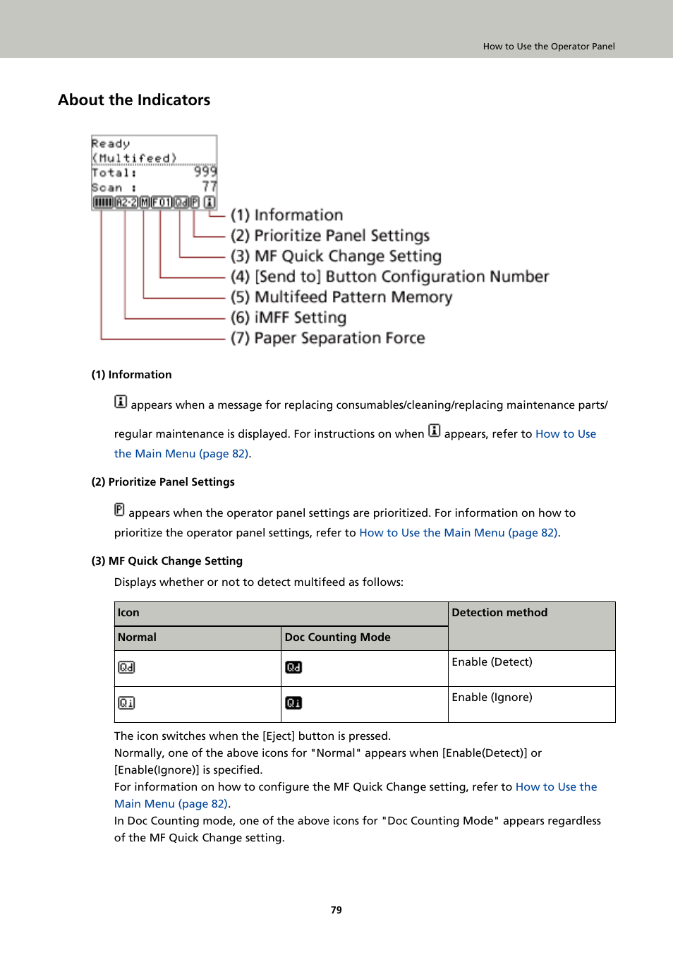 About the indicators | Fujitsu Ricoh Fujitsu fi-7900 Image Scanner User Manual | Page 79 / 291