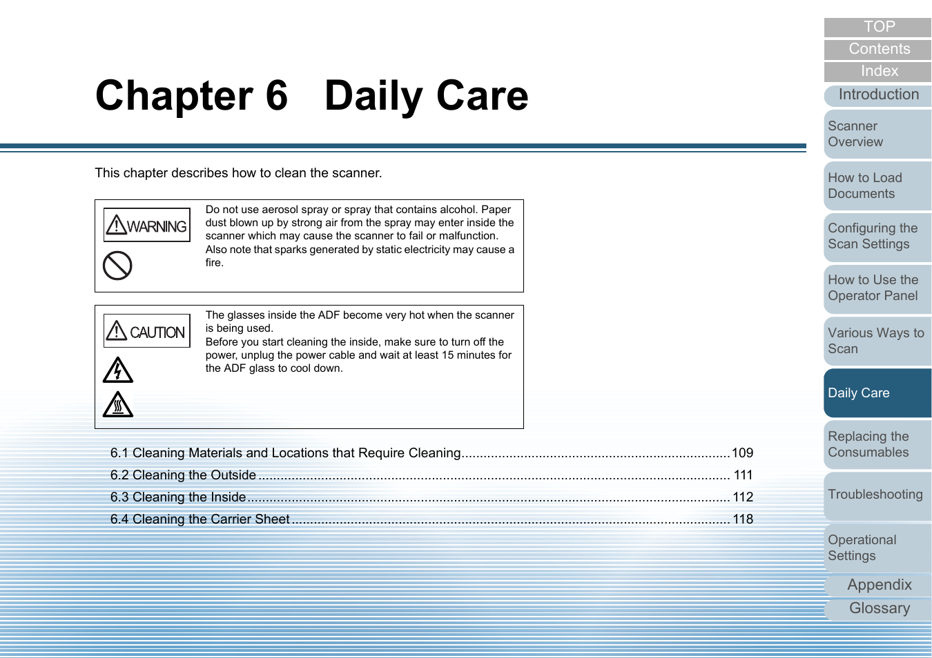 Chapter 6 daily care, Daily care, R to | Chapter 6 daily | Fujitsu Ricoh Fujitsu fi-7280 Color Duplex Document Scanner User Manual | Page 108 / 229