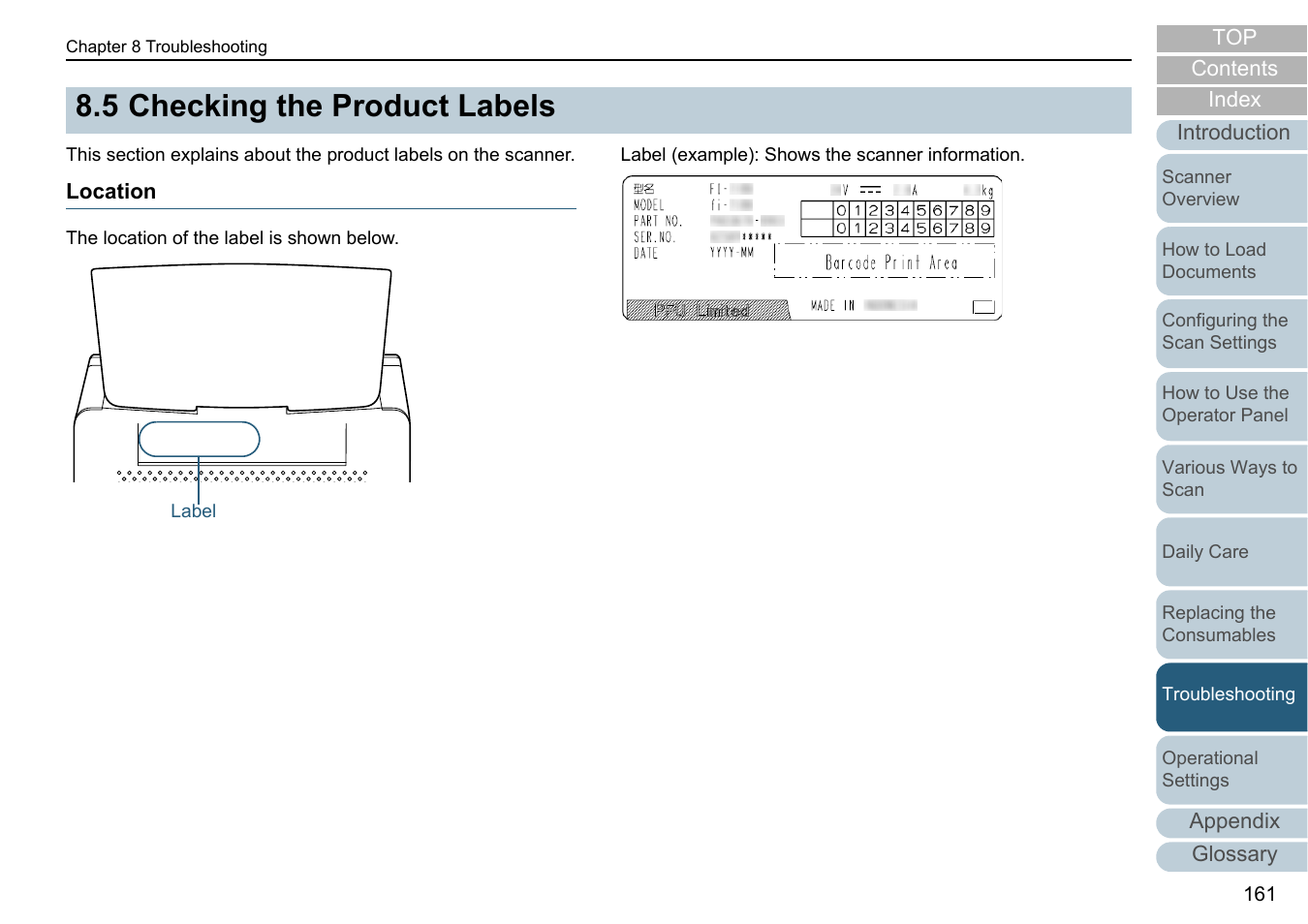 5 checking the product labels, Location, Checking the product labels | R to, 5 checking the product | Fujitsu Ricoh Fujitsu fi-7280 Color Duplex Document Scanner User Manual | Page 161 / 229