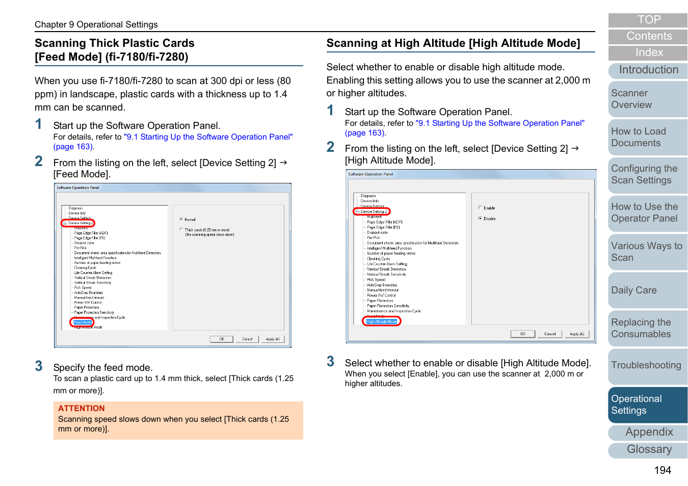 Scanning at high altitude [high altitude mode, Scanning thick plastic cards [feed mode] (fi, Scanning thick plastic cards [feed | R to | Fujitsu Ricoh Fujitsu fi-7280 Color Duplex Document Scanner User Manual | Page 194 / 229
