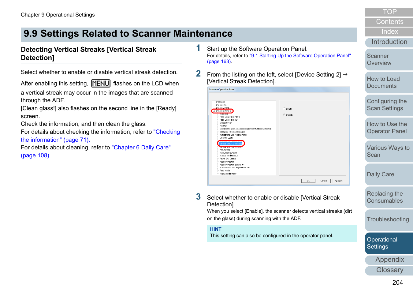 9 settings related to scanner maintenance, Settings related to scanner maintenance | Fujitsu Ricoh Fujitsu fi-7280 Color Duplex Document Scanner User Manual | Page 204 / 229
