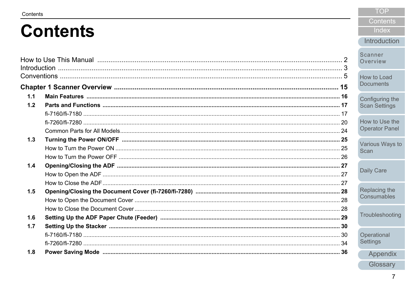 Fujitsu Ricoh Fujitsu fi-7280 Color Duplex Document Scanner User Manual | Page 7 / 229