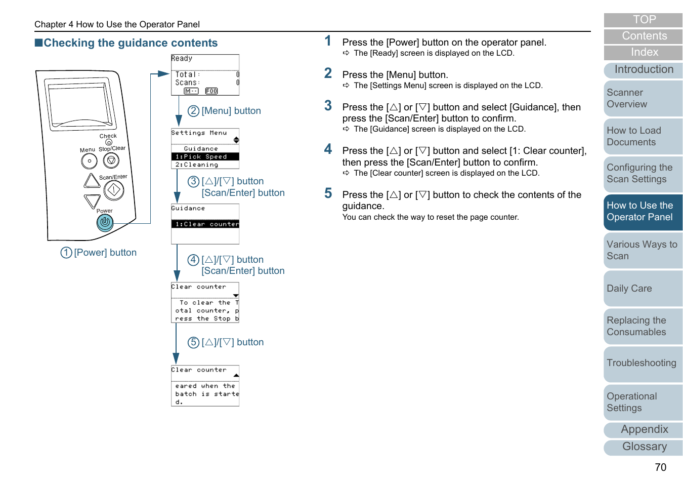 Checking the guidance | Fujitsu Ricoh Fujitsu fi-7280 Color Duplex Document Scanner User Manual | Page 70 / 229