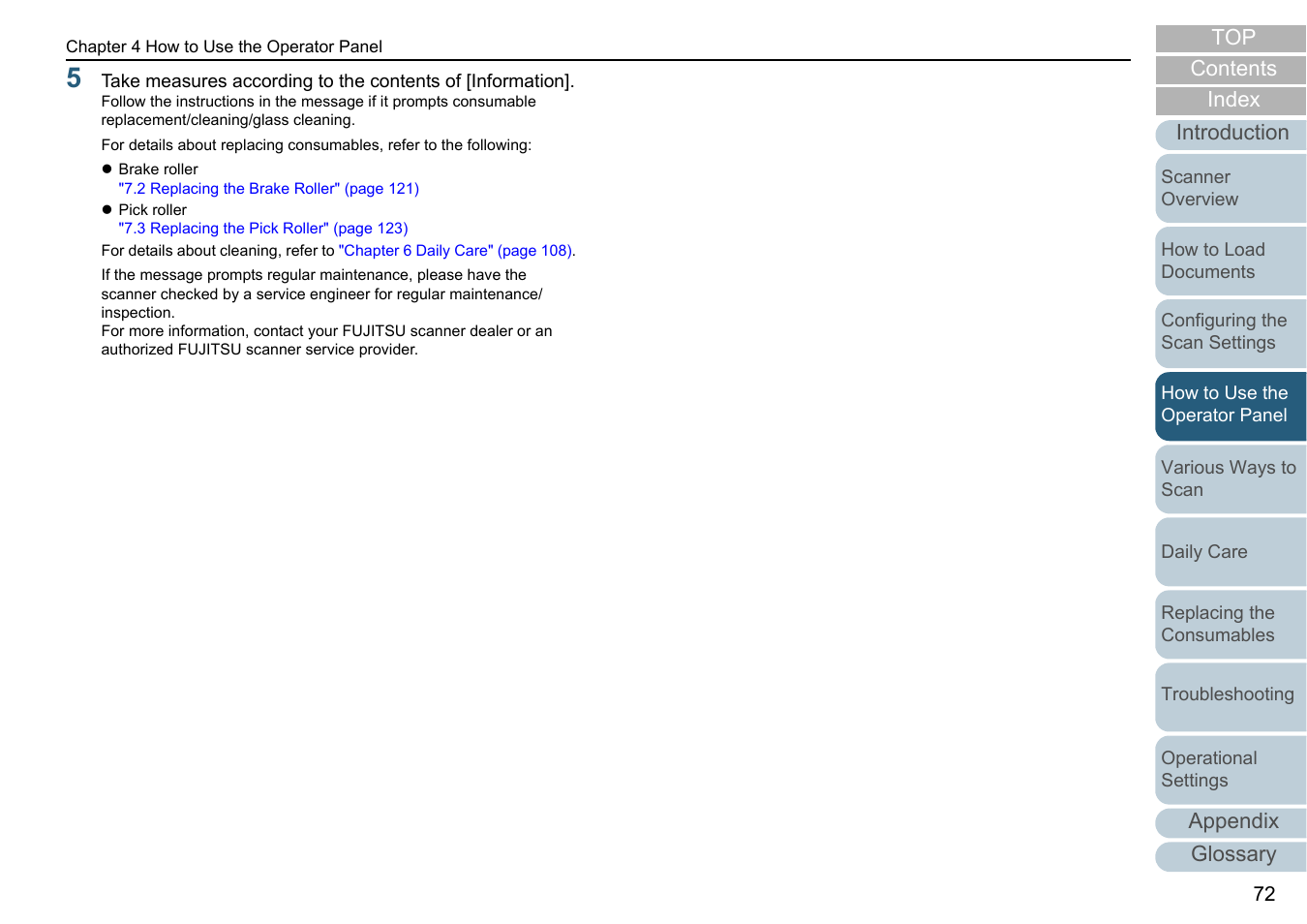 Appendix glossary introduction index contents top | Fujitsu Ricoh Fujitsu fi-7280 Color Duplex Document Scanner User Manual | Page 72 / 229