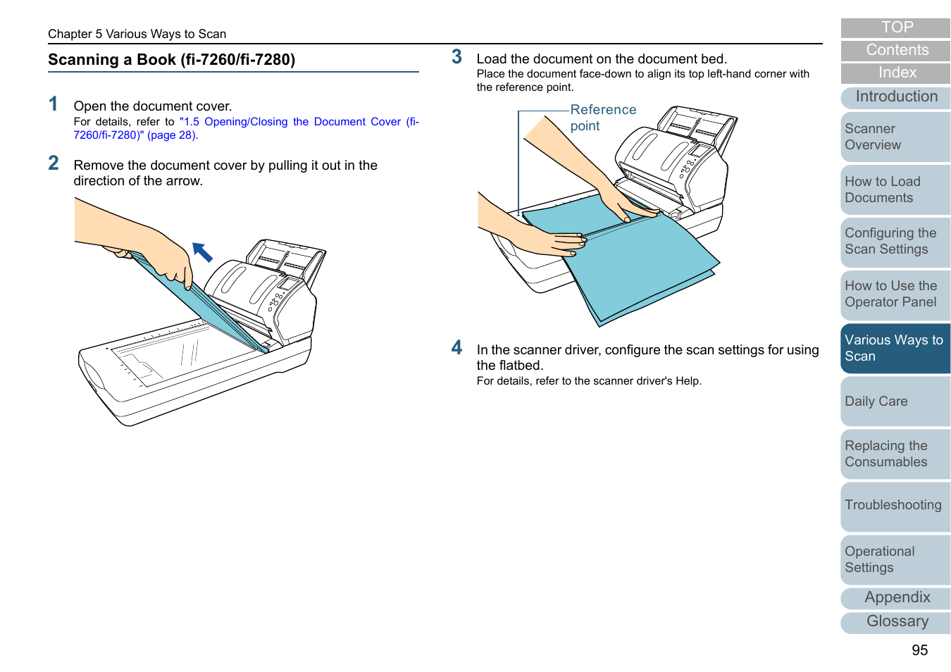 Scanning a book (fi-7260/fi-7280) | Fujitsu Ricoh Fujitsu fi-7280 Color Duplex Document Scanner User Manual | Page 95 / 229