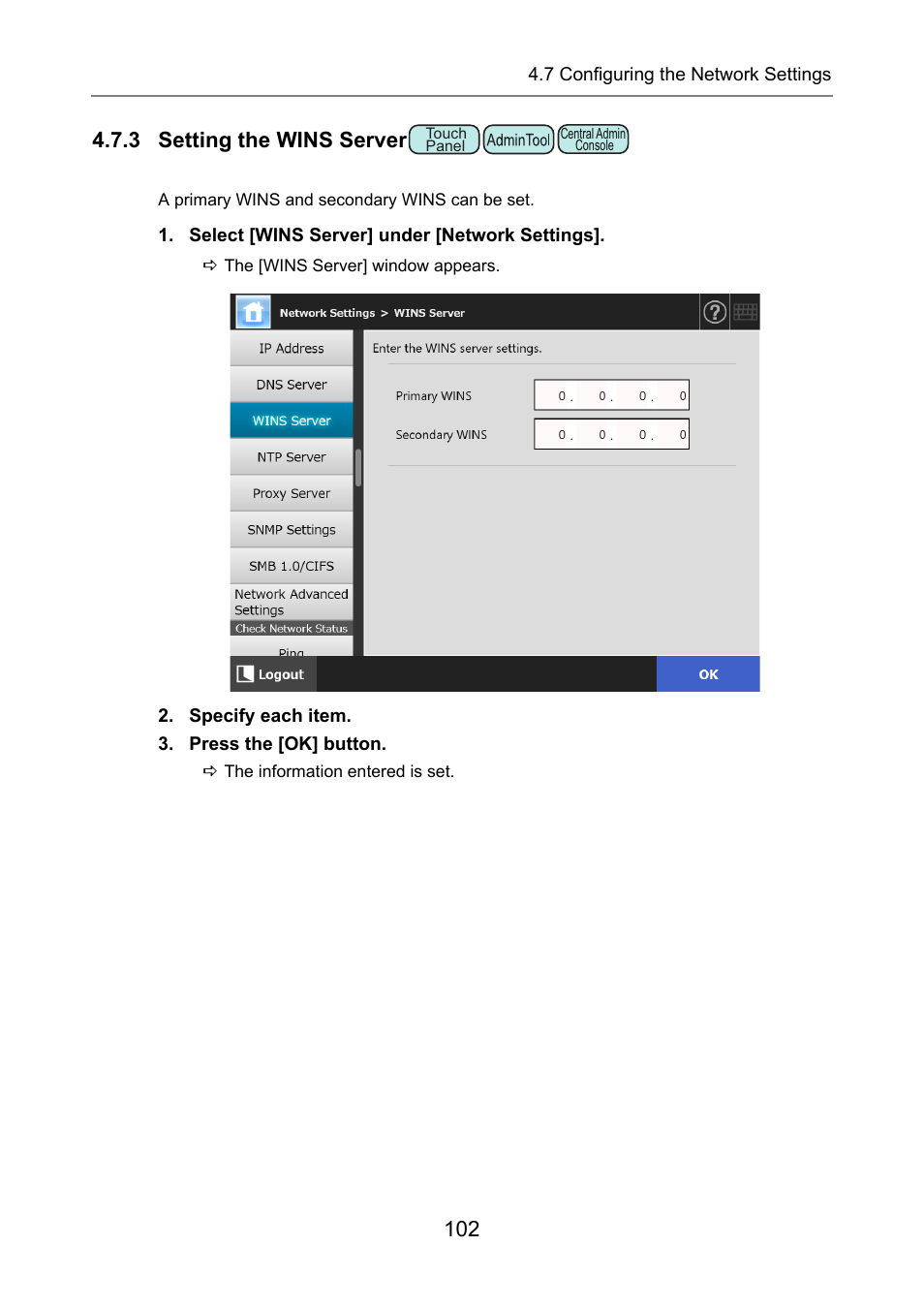 3 setting the wins server, P.102), Rver | Fujitsu Ricoh Fujitsu N7100E Network Image Scanner User Manual | Page 102 / 482
