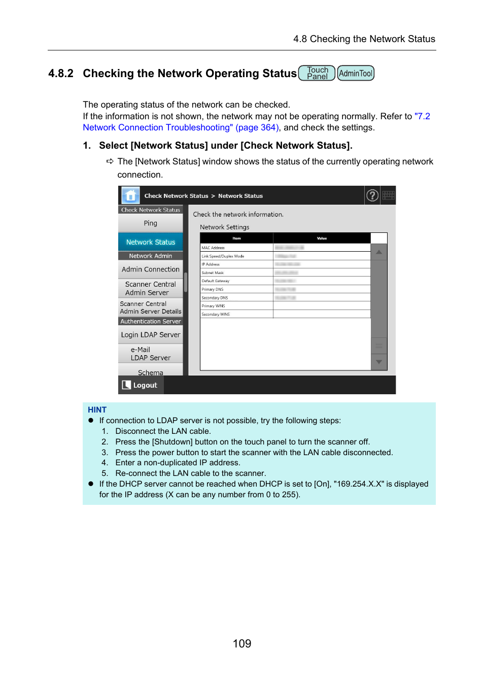 2 checking the network operating status, P.109) | Fujitsu Ricoh Fujitsu N7100E Network Image Scanner User Manual | Page 109 / 482