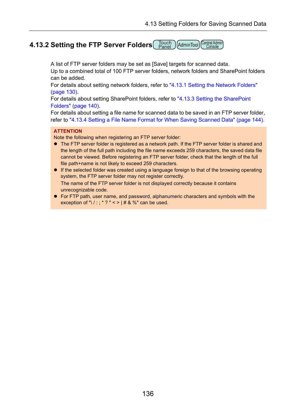 2 setting the ftp server folders, P.136), 2 setting the ftp server | Fujitsu Ricoh Fujitsu N7100E Network Image Scanner User Manual | Page 136 / 482
