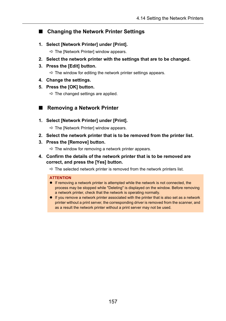 Changing the network printer settings, Removing a network printer, Changing the | 157 ■ changing the network printer settings | Fujitsu Ricoh Fujitsu N7100E Network Image Scanner User Manual | Page 157 / 482