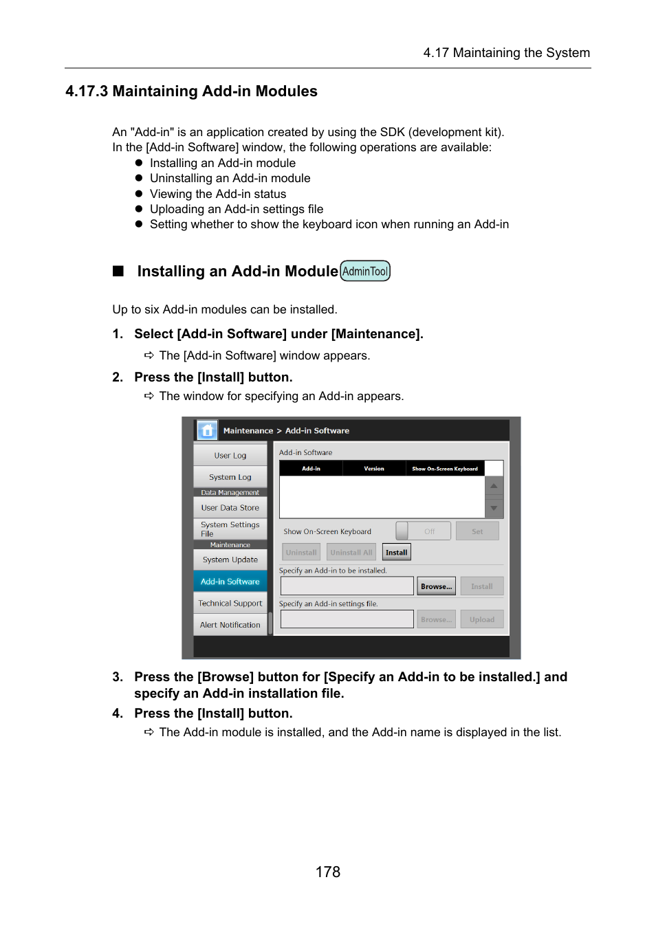 3 maintaining add-in modules, Installing an add-in module, P.178) | Fujitsu Ricoh Fujitsu N7100E Network Image Scanner User Manual | Page 178 / 482