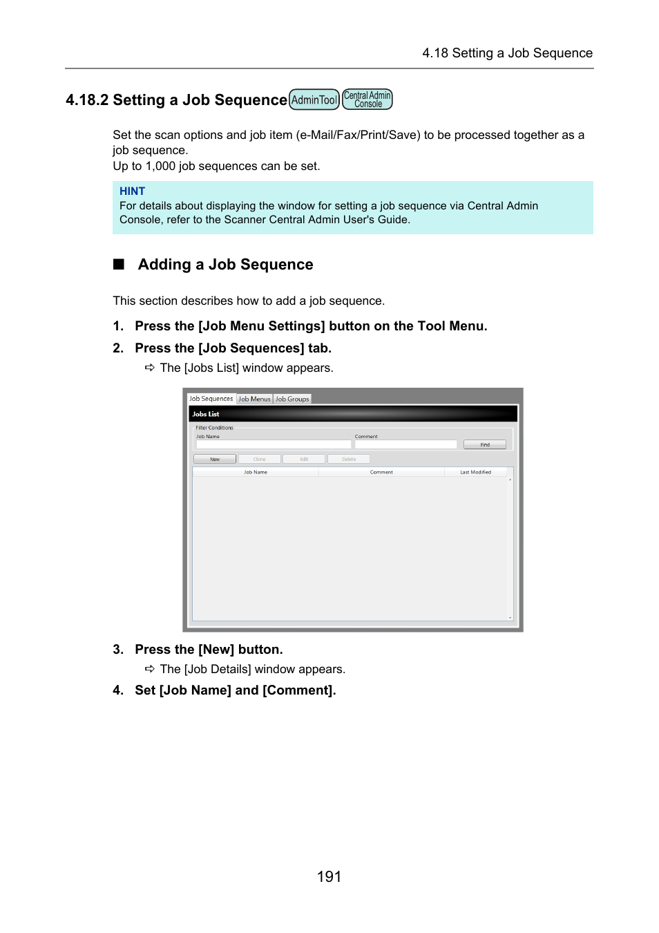 2 setting a job sequence, Adding a job sequence, P.191) | Job sequences | Fujitsu Ricoh Fujitsu N7100E Network Image Scanner User Manual | Page 191 / 482