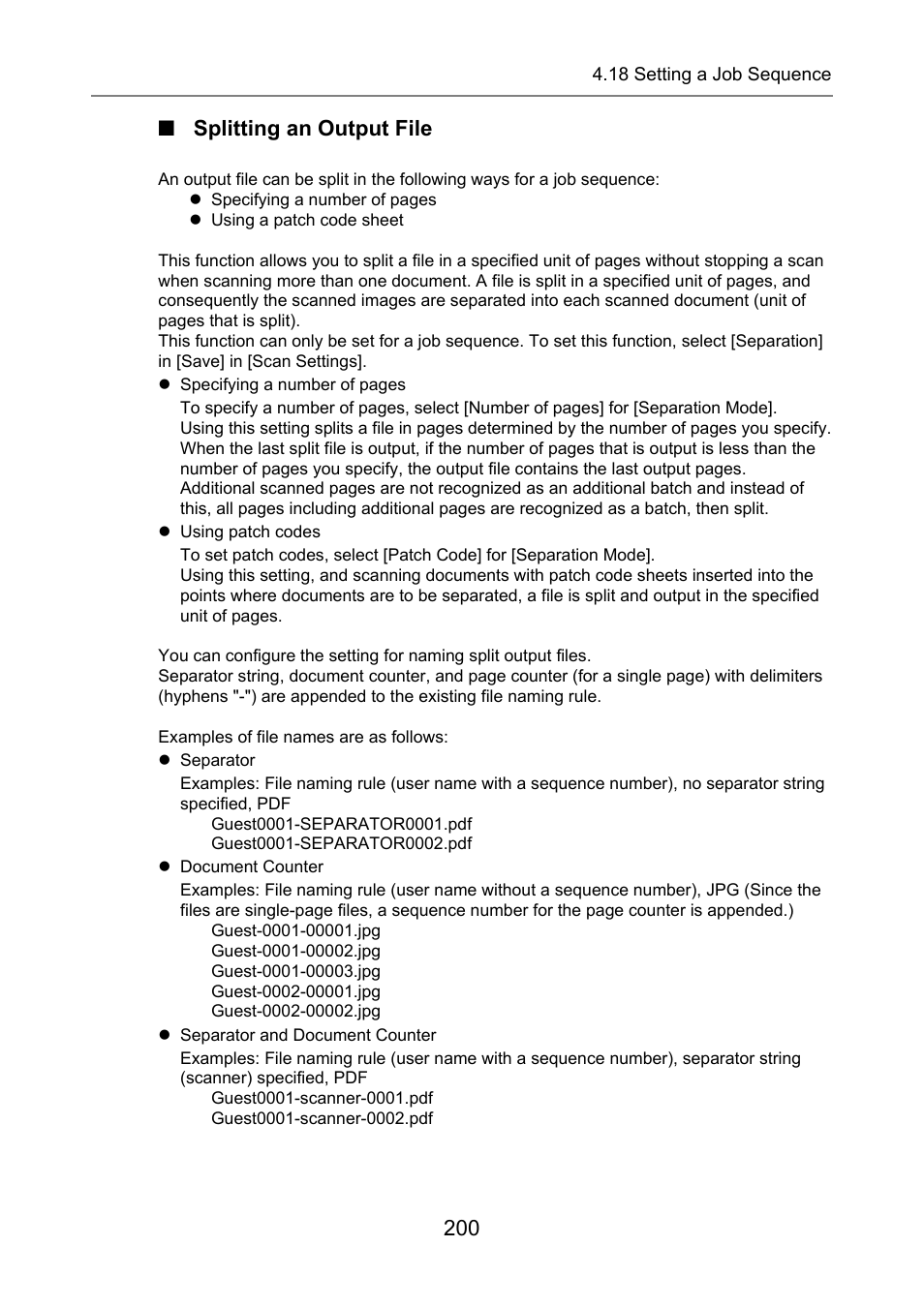 Splitting an output file, 200 ■ splitting an output file | Fujitsu Ricoh Fujitsu N7100E Network Image Scanner User Manual | Page 200 / 482
