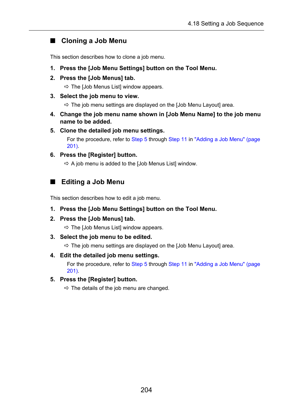 Cloning a job menu, Editing a job menu, 204 ■ cloning a job menu | Fujitsu Ricoh Fujitsu N7100E Network Image Scanner User Manual | Page 204 / 482