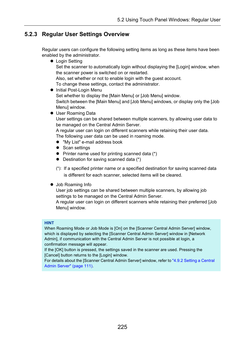 3 regular user settings overview | Fujitsu Ricoh Fujitsu N7100E Network Image Scanner User Manual | Page 225 / 482