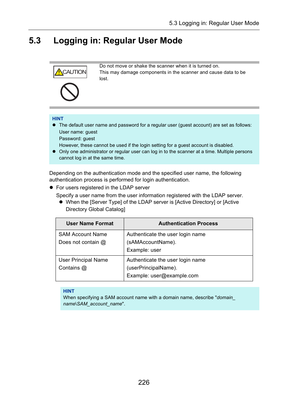 3 logging in: regular user mode, Logging in: regular user mode | Fujitsu Ricoh Fujitsu N7100E Network Image Scanner User Manual | Page 226 / 482