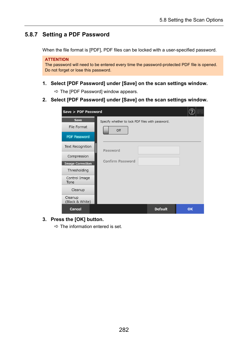 7 setting a pdf password | Fujitsu Ricoh Fujitsu N7100E Network Image Scanner User Manual | Page 282 / 482