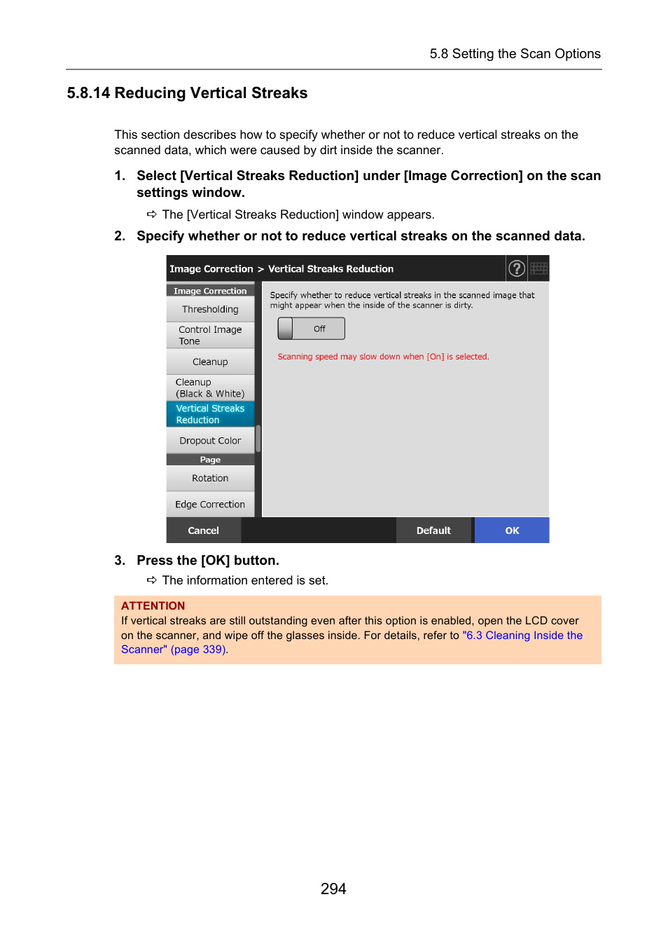 14 reducing vertical streaks | Fujitsu Ricoh Fujitsu N7100E Network Image Scanner User Manual | Page 294 / 482