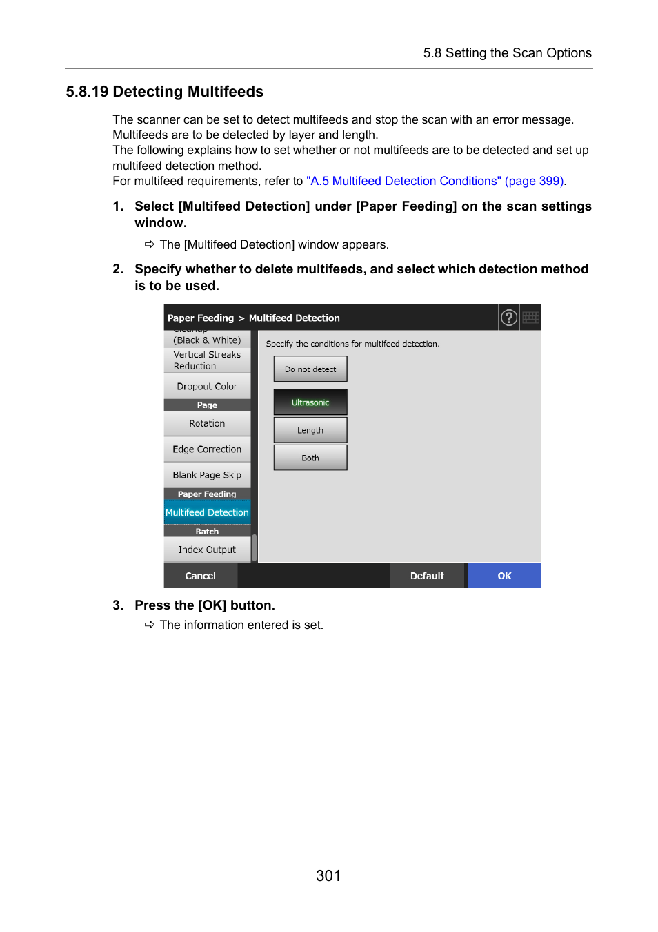 19 detecting multifeeds | Fujitsu Ricoh Fujitsu N7100E Network Image Scanner User Manual | Page 301 / 482