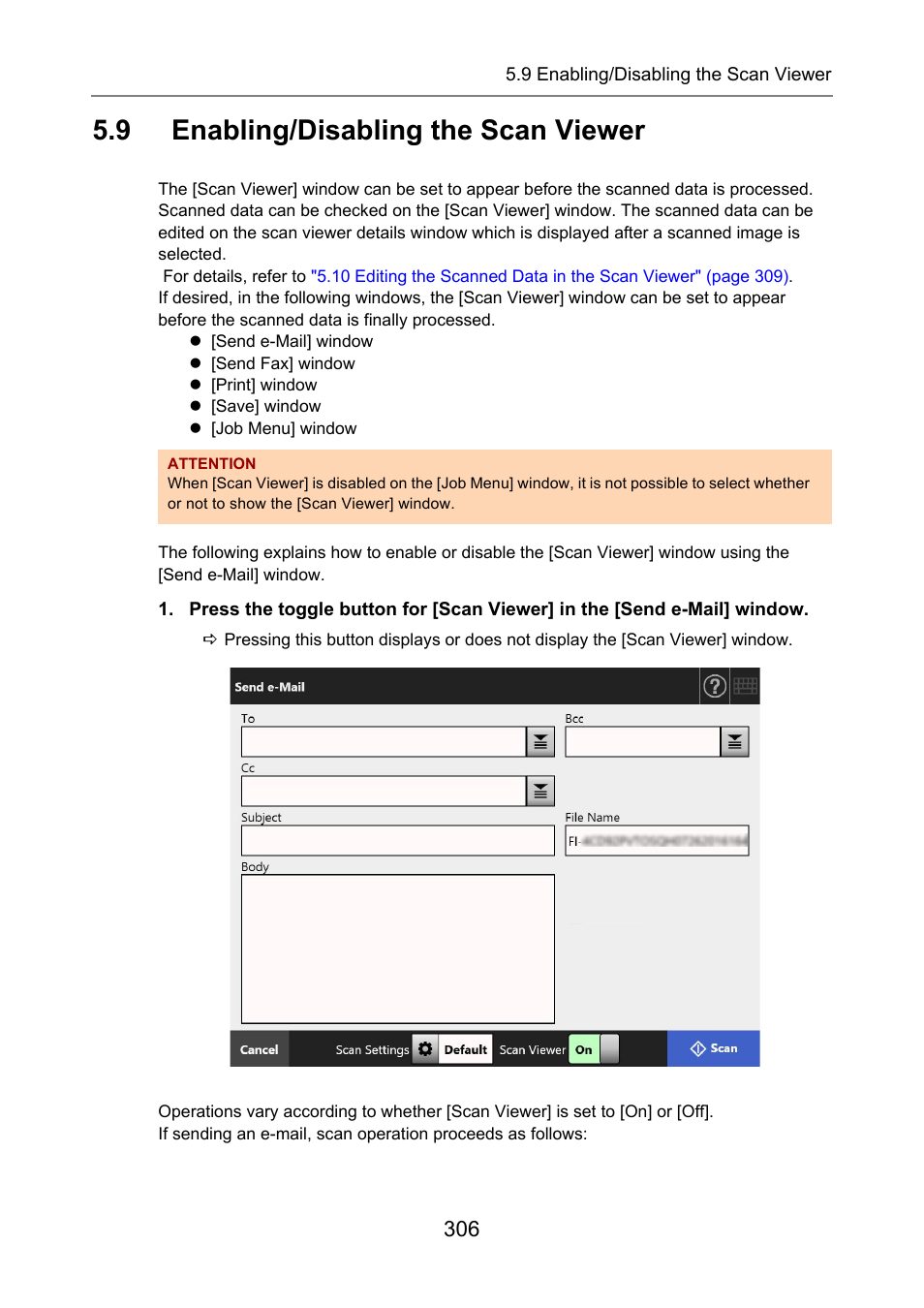 9 enabling/disabling the scan viewer, Enabling/disabling the scan viewer, Scan viewer | P.306), 9 enabling/disabling | Fujitsu Ricoh Fujitsu N7100E Network Image Scanner User Manual | Page 306 / 482