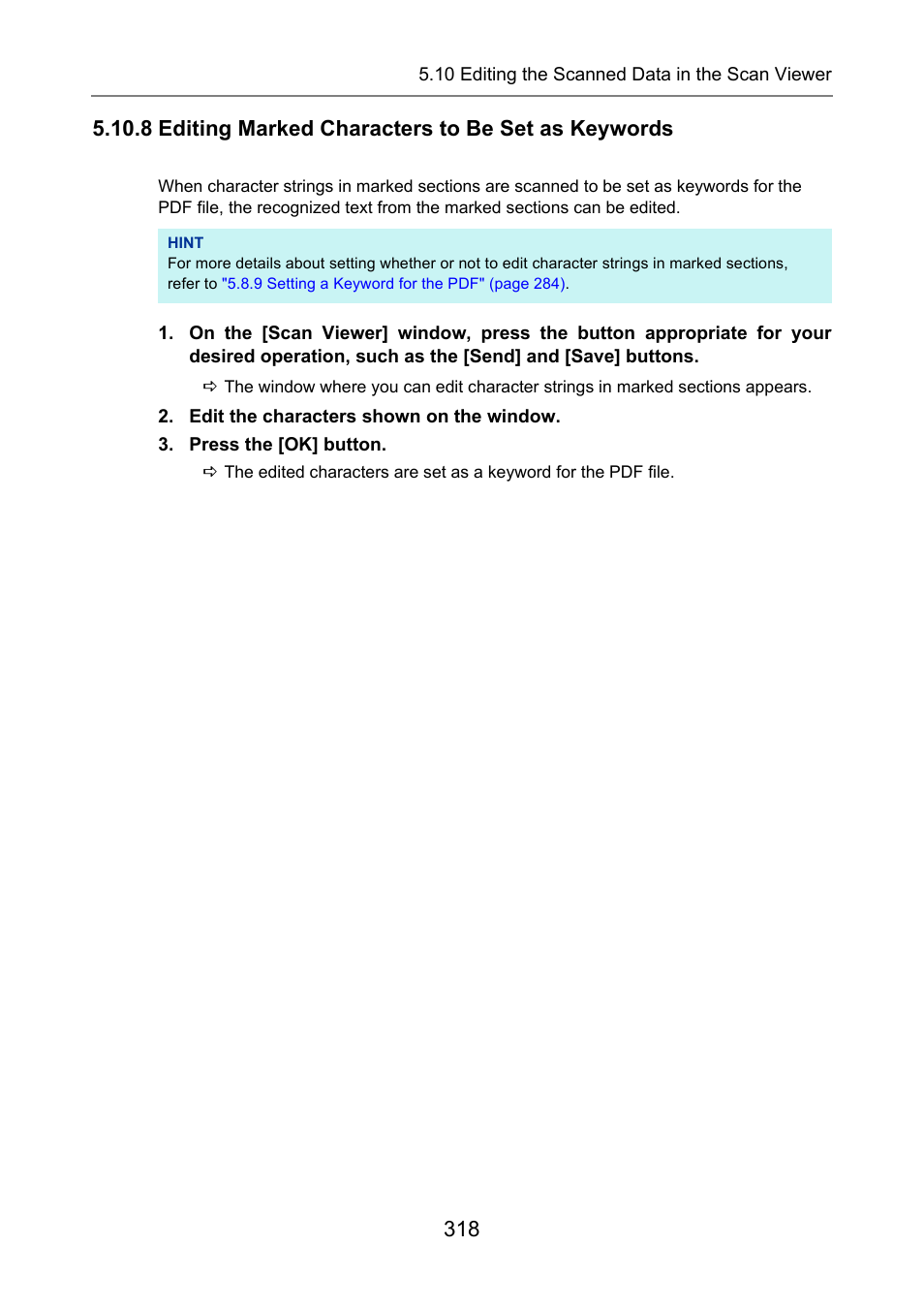 8 editing marked characters to be set as keywords | Fujitsu Ricoh Fujitsu N7100E Network Image Scanner User Manual | Page 318 / 482