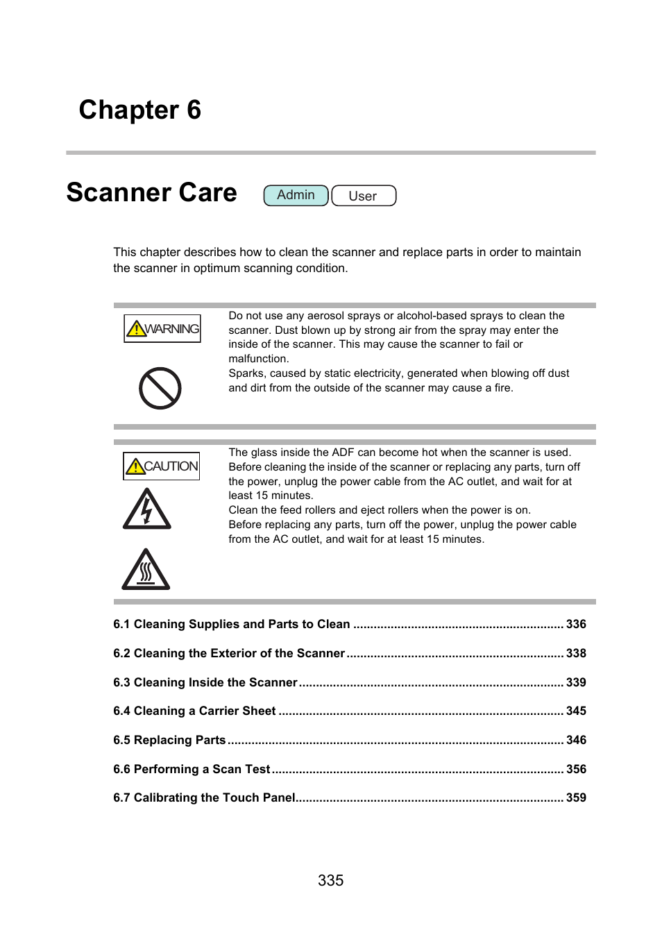 Chapter 6 scanner care | Fujitsu Ricoh Fujitsu N7100E Network Image Scanner User Manual | Page 335 / 482