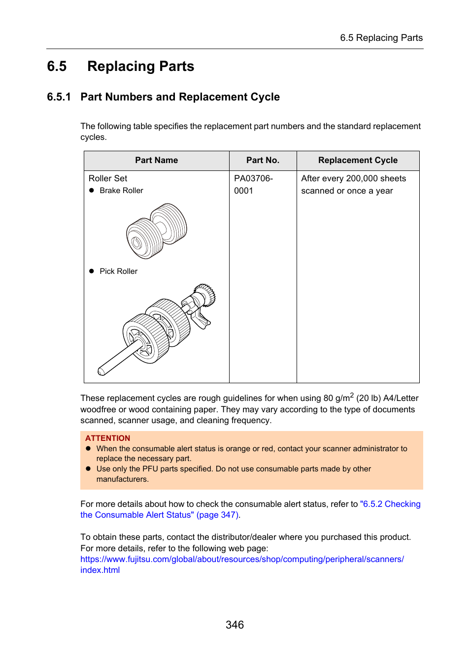5 replacing parts, 1 part numbers and replacement cycle, Replacing parts | Fujitsu Ricoh Fujitsu N7100E Network Image Scanner User Manual | Page 346 / 482