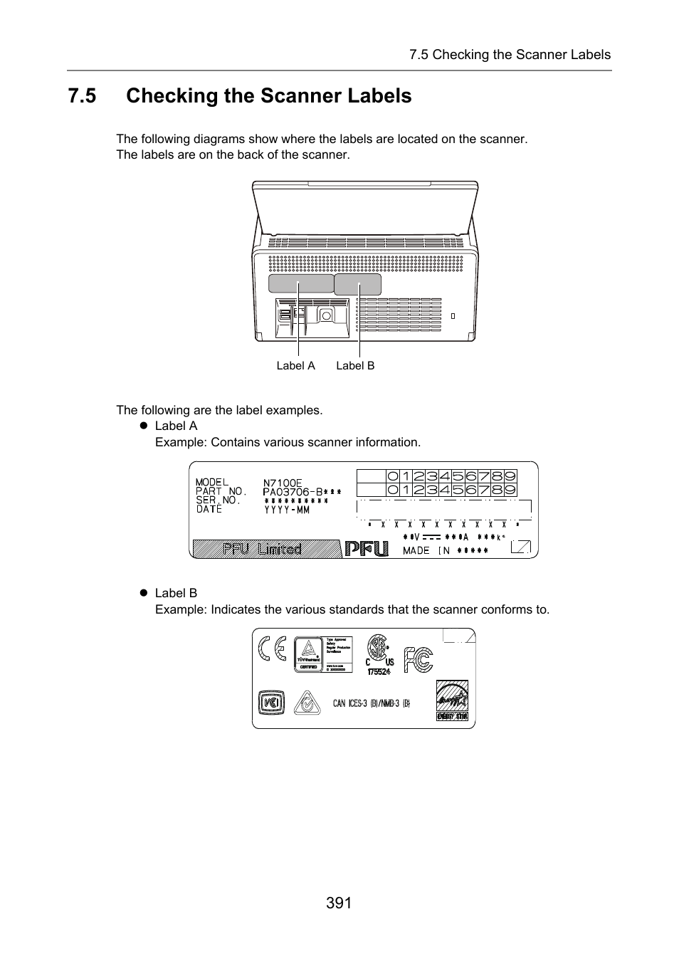 5 checking the scanner labels, Checking the scanner labels, For details, refer to | Fujitsu Ricoh Fujitsu N7100E Network Image Scanner User Manual | Page 391 / 482