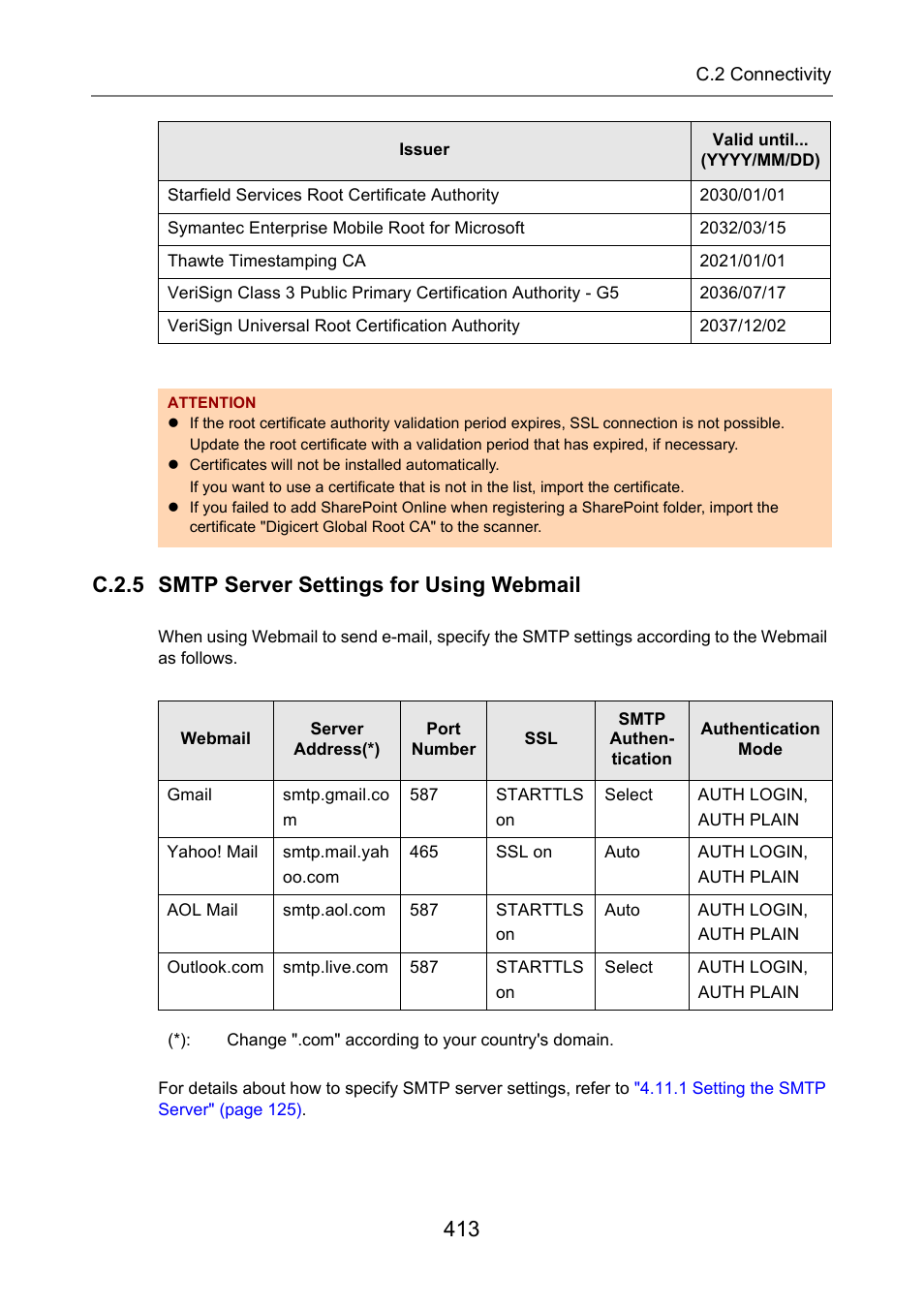 C.2.5 smtp server settings for using webmail | Fujitsu Ricoh Fujitsu N7100E Network Image Scanner User Manual | Page 413 / 482