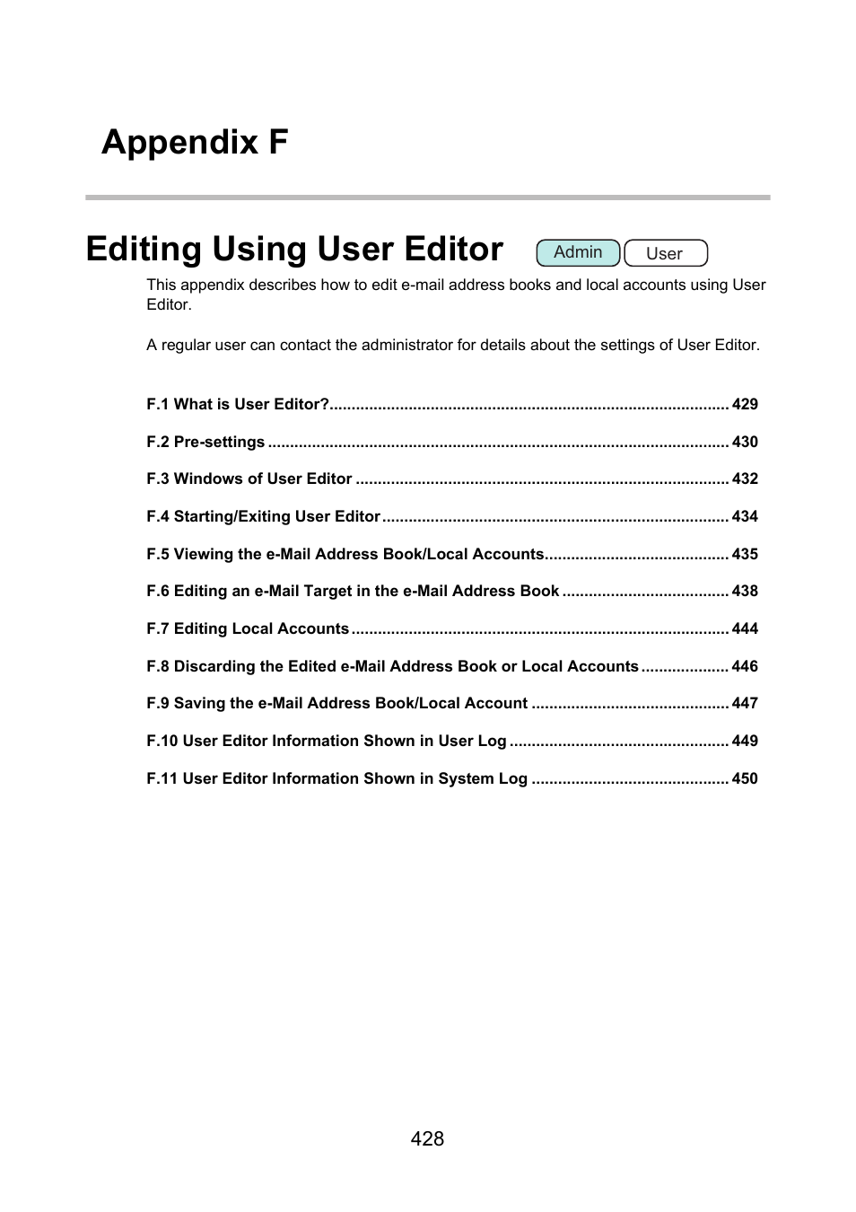Appendix f editing using user editor, Appendix f editing, R to | Appendix f editing using | Fujitsu Ricoh Fujitsu N7100E Network Image Scanner User Manual | Page 428 / 482