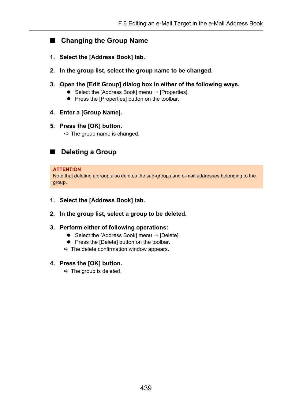 Changing the group name, Deleting a group, 439 ■ changing the group name | Fujitsu Ricoh Fujitsu N7100E Network Image Scanner User Manual | Page 439 / 482