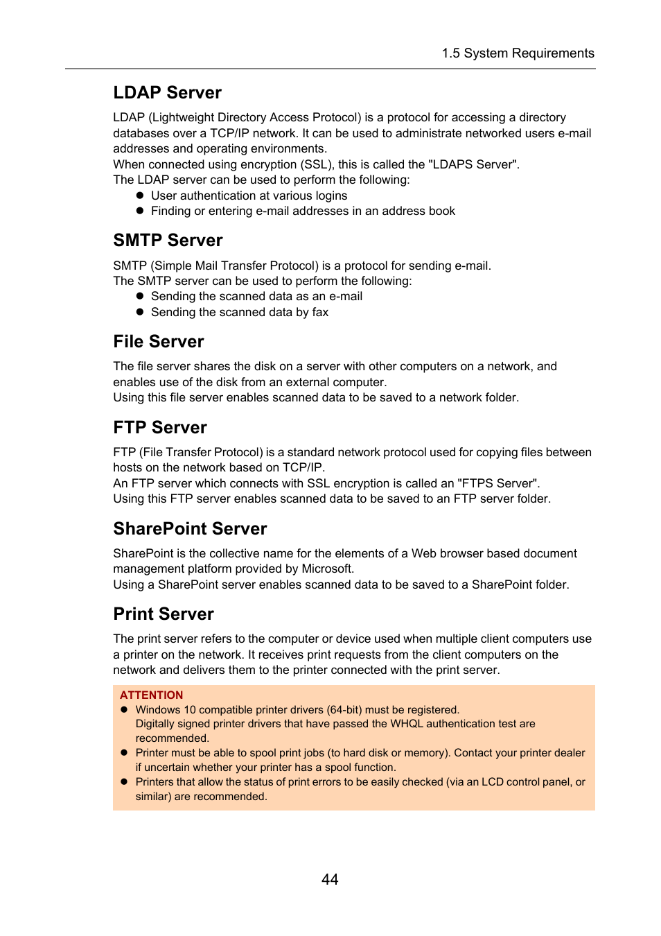 Ldap server, Smtp server, File server | Ftp server, Sharepoint server, Print server | Fujitsu Ricoh Fujitsu N7100E Network Image Scanner User Manual | Page 44 / 482