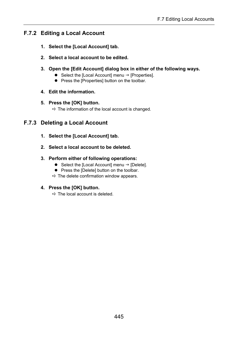 F.7.2 editing a local account, F.7.3 deleting a local account | Fujitsu Ricoh Fujitsu N7100E Network Image Scanner User Manual | Page 445 / 482