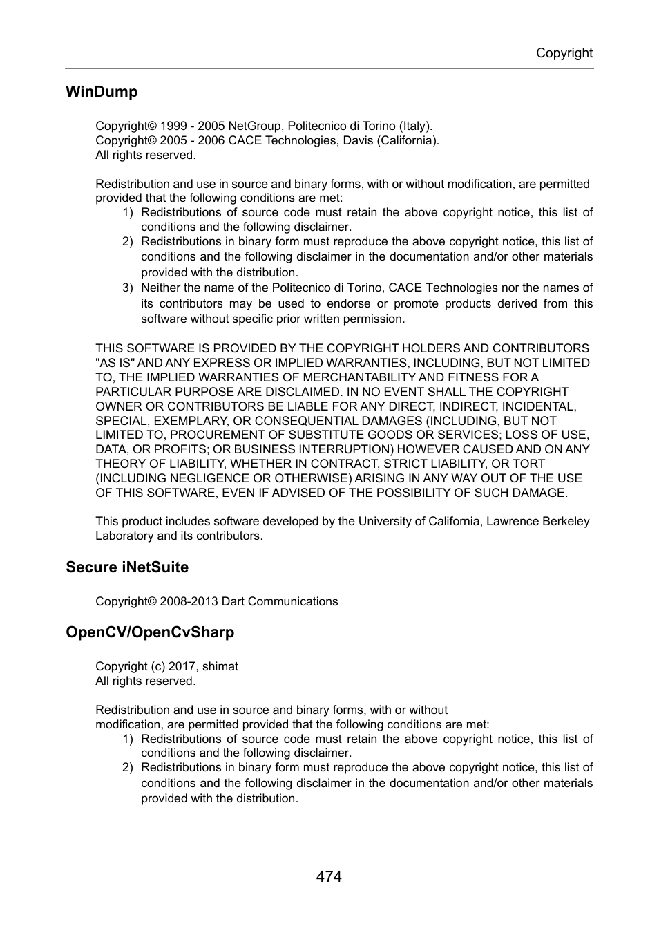 474 windump, Secure inetsuite, Opencv/opencvsharp | Fujitsu Ricoh Fujitsu N7100E Network Image Scanner User Manual | Page 474 / 482