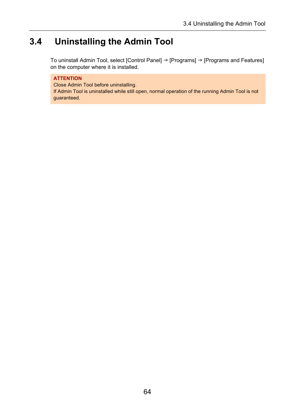 4 uninstalling the admin tool, Uninstalling the admin tool | Fujitsu Ricoh Fujitsu N7100E Network Image Scanner User Manual | Page 64 / 482