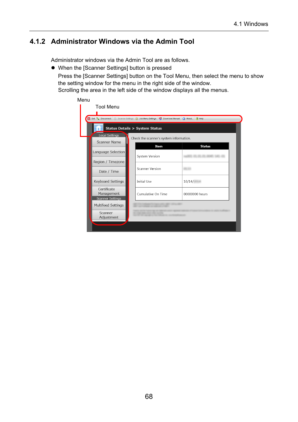 2 administrator windows via the admin tool | Fujitsu Ricoh Fujitsu N7100E Network Image Scanner User Manual | Page 68 / 482
