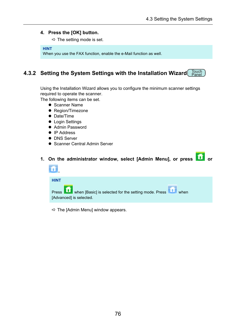 R to, 2 setting the system settings with the, P.76) | Installation wizard | Fujitsu Ricoh Fujitsu N7100E Network Image Scanner User Manual | Page 76 / 482