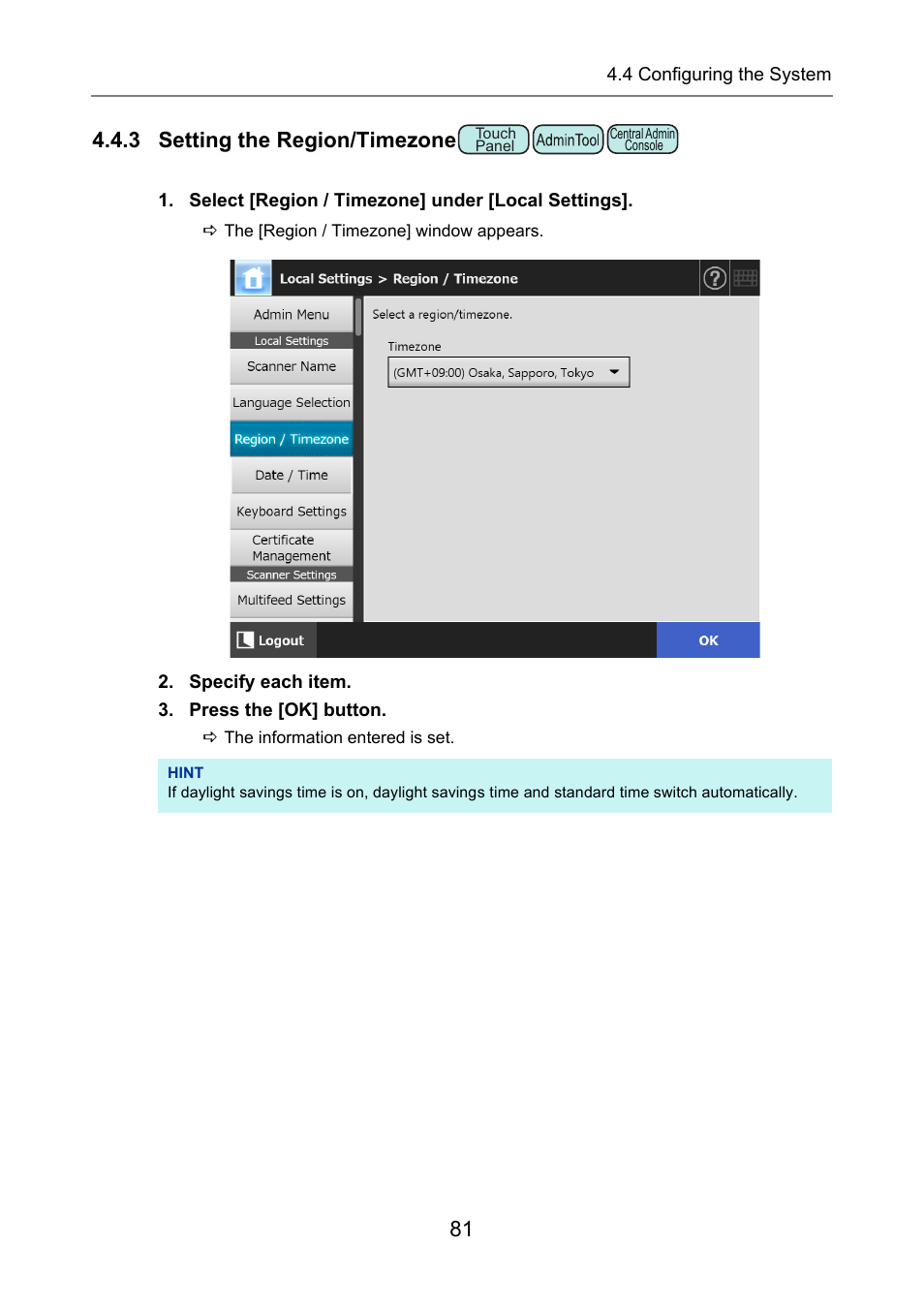 3 setting the region/timezone, P.81) | Fujitsu Ricoh Fujitsu N7100E Network Image Scanner User Manual | Page 81 / 482