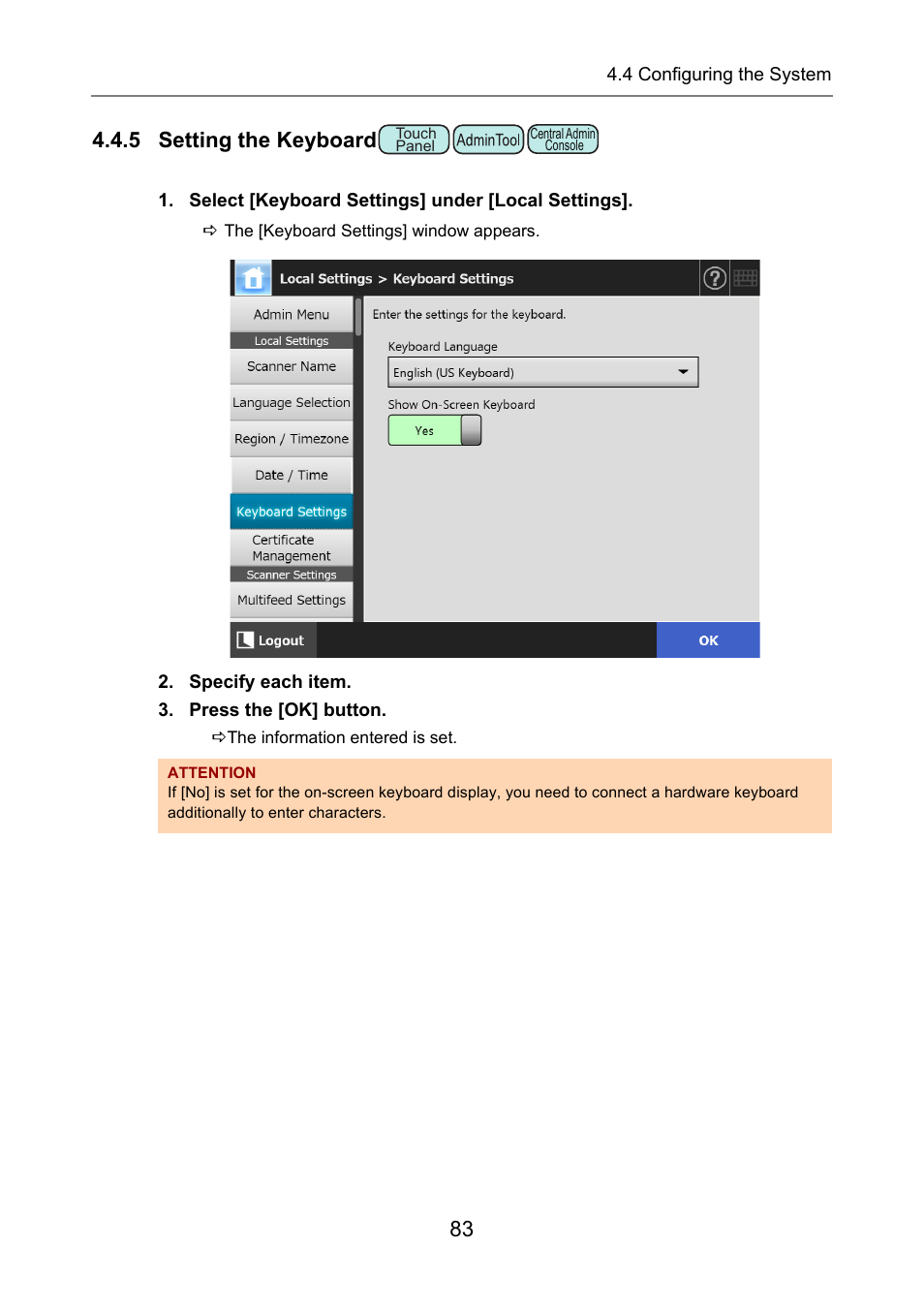 5 setting the keyboard, Rd settings, P.83) | Fujitsu Ricoh Fujitsu N7100E Network Image Scanner User Manual | Page 83 / 482