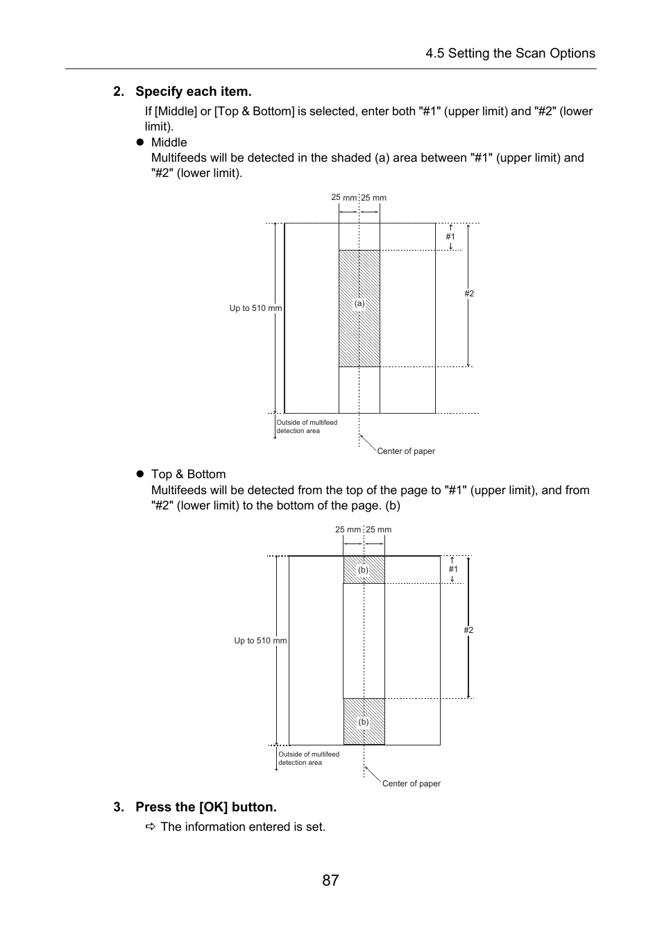 5 setting the scan options, Specify each item, Press the [ok] button | Fujitsu Ricoh Fujitsu N7100E Network Image Scanner User Manual | Page 87 / 482