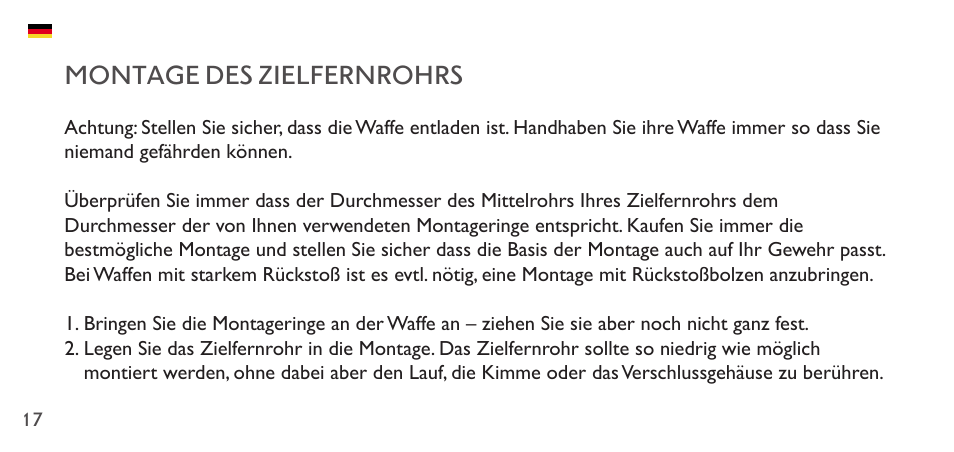 Montage des zielfernrohrs | Hawke Sport Optics 1-4x20 Vantage IR Riflescope (Turkey Dot IR Reticle) User Manual | Page 17 / 74