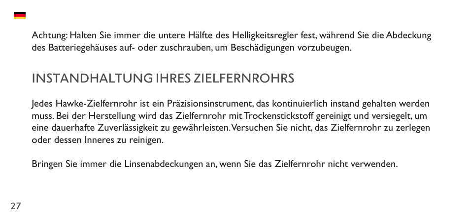 Instandhaltung ihres zielfernrohrs | Hawke Sport Optics 1-4x20 Vantage IR Riflescope (Turkey Dot IR Reticle) User Manual | Page 27 / 74