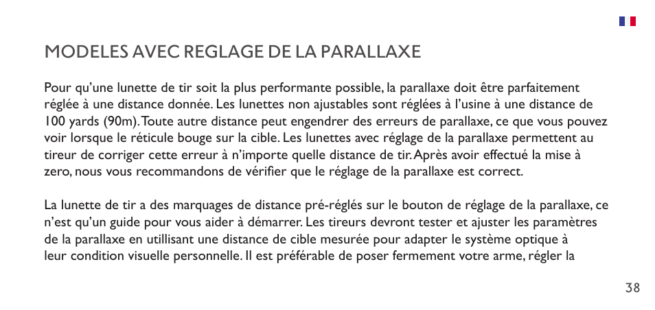Modeles avec reglage de la parallaxe | Hawke Sport Optics 1-4x20 Vantage IR Riflescope (Turkey Dot IR Reticle) User Manual | Page 38 / 74
