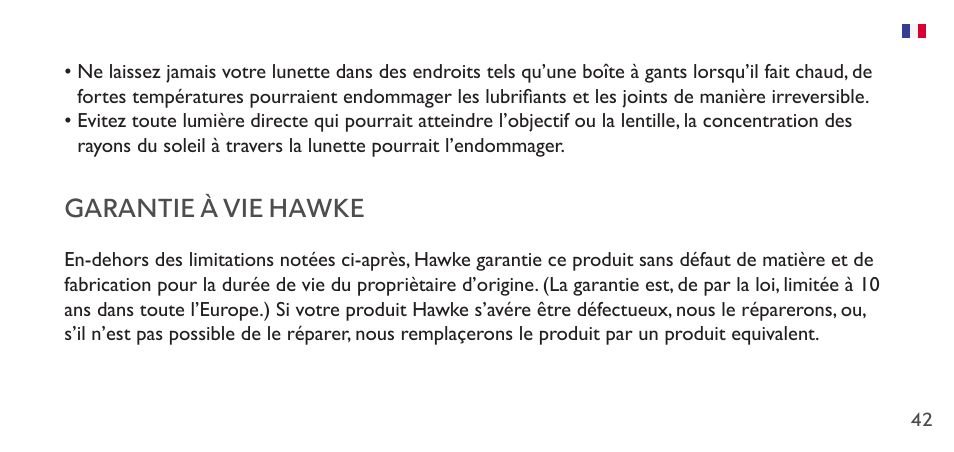 Garantie à vie hawke | Hawke Sport Optics 1-4x20 Vantage IR Riflescope (Turkey Dot IR Reticle) User Manual | Page 42 / 74