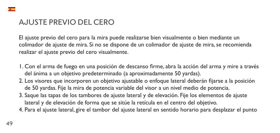 Ajuste previo del cero | Hawke Sport Optics 1-4x20 Vantage IR Riflescope (Turkey Dot IR Reticle) User Manual | Page 49 / 74