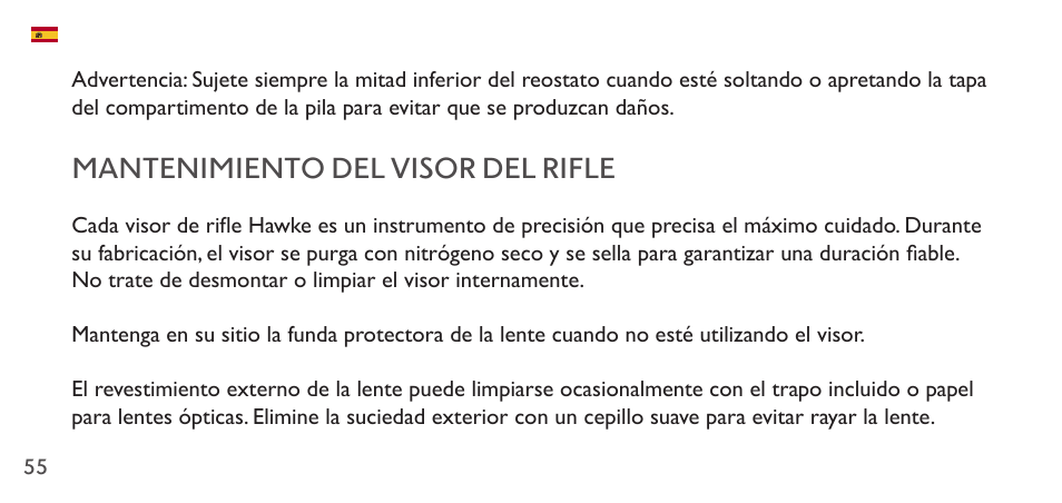Mantenimiento del visor del rifle | Hawke Sport Optics 1-4x20 Vantage IR Riflescope (Turkey Dot IR Reticle) User Manual | Page 55 / 74