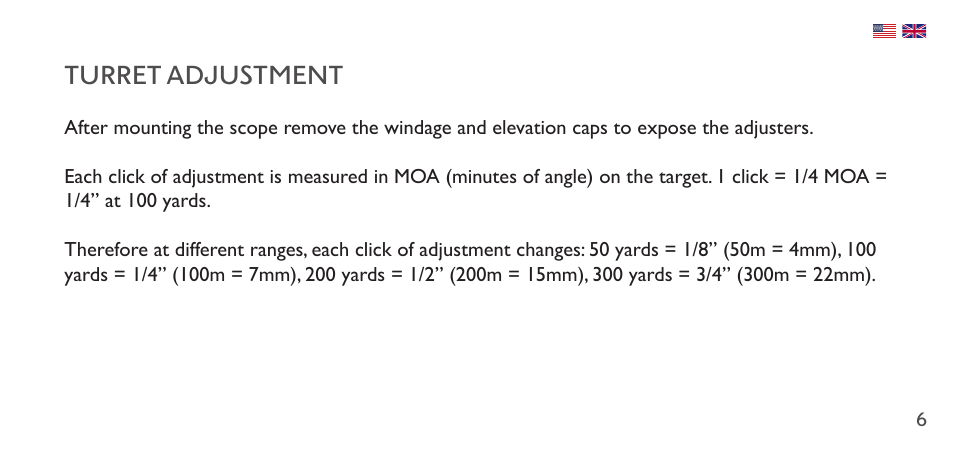 Turret adjustment | Hawke Sport Optics 1-4x20 Vantage IR Riflescope (Turkey Dot IR Reticle) User Manual | Page 6 / 74